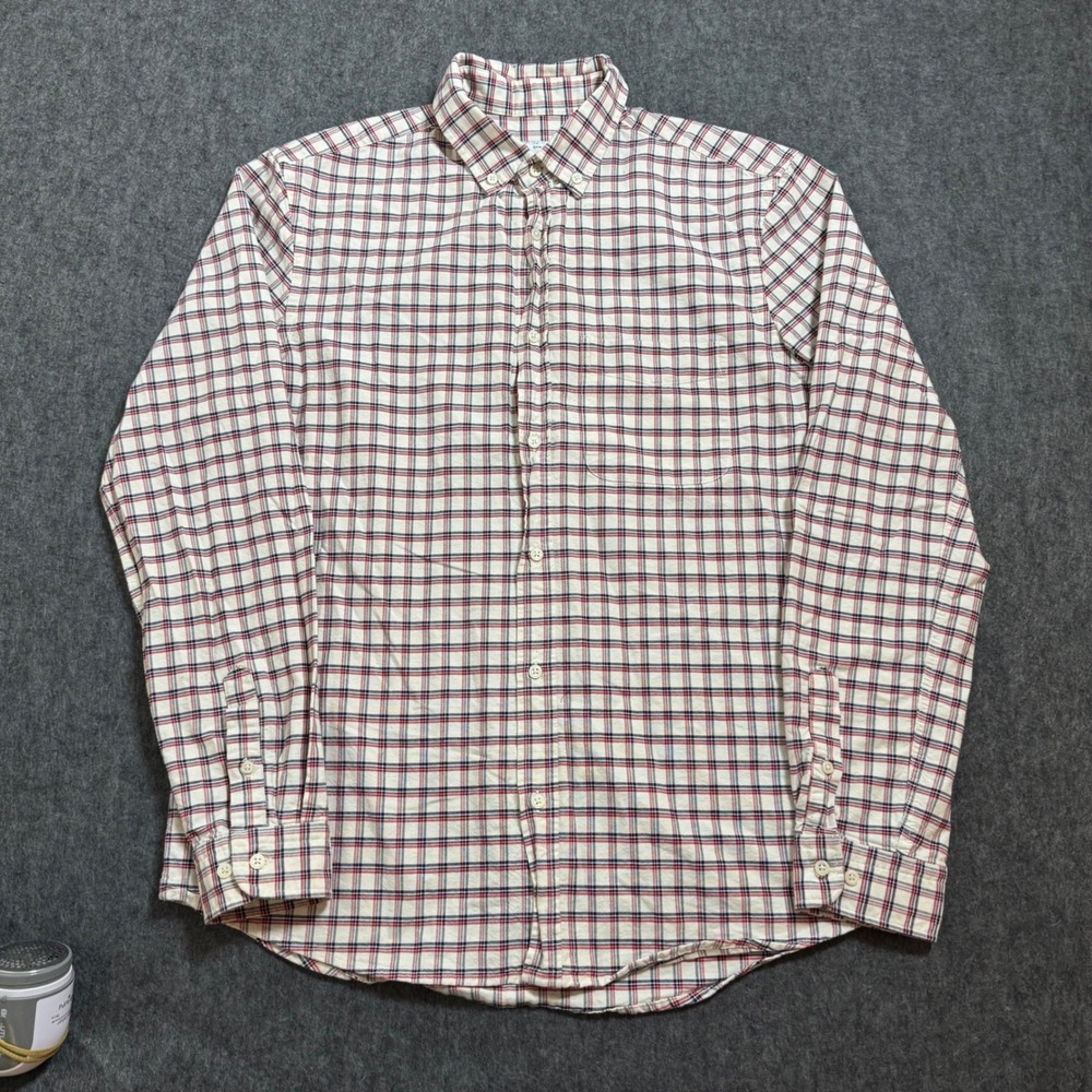 Zara Man Plaid Button Flannel Shirt Mens Medium Red Navy White Long Sleeve